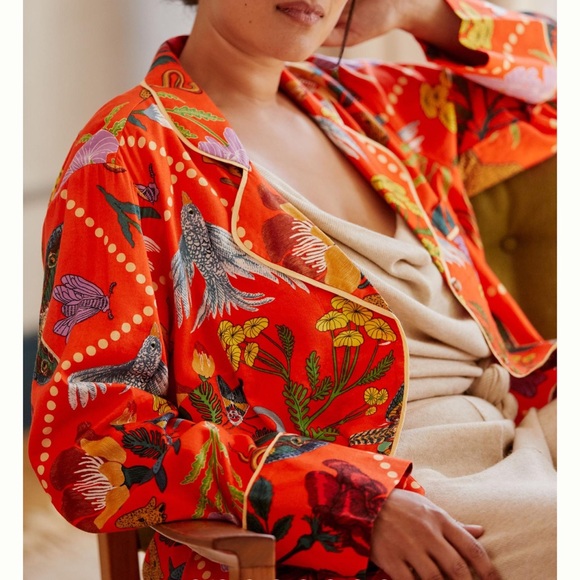 Anthropologie Rosa de Weerd Flannel Sleep Top Botanical Dreamy Medium Petite NWT - Picture 3 of 12
